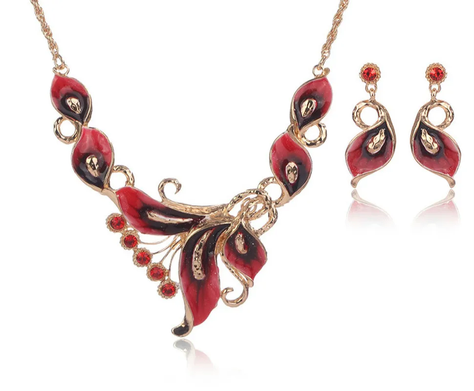 

Nigerian Elegant Women Colorful Necklace Earrings Wild Jewelry Party Fashion Jewelry Sets Wedding Accessories Girls Gifts