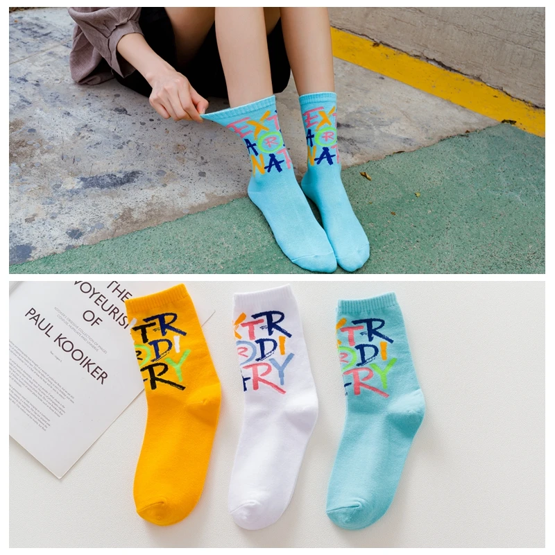 Носки с цветным текстом новинка европейские и американские уличные Harajuku