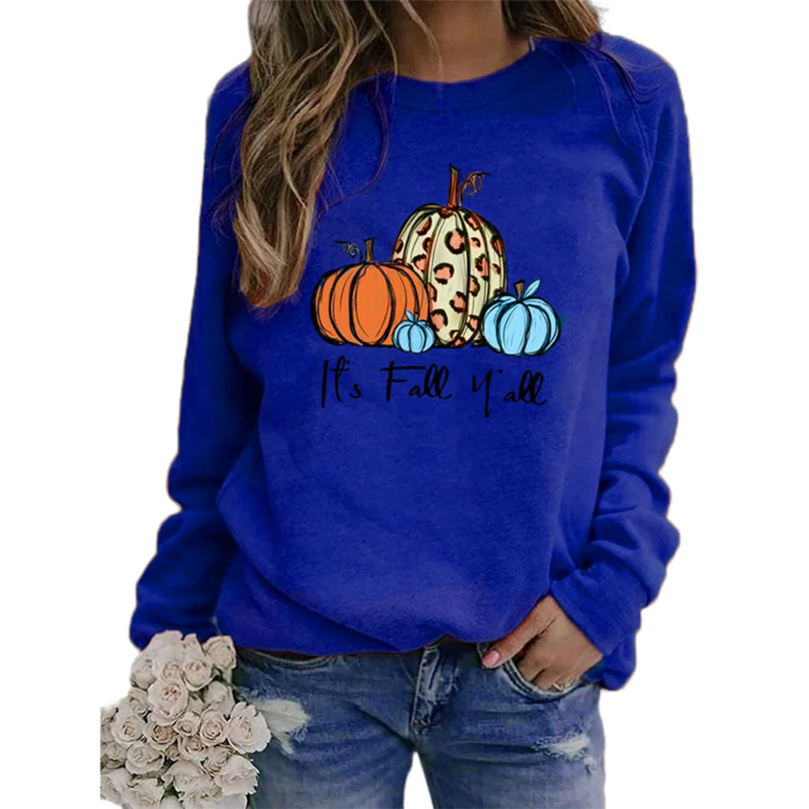 

Women Pumpkin Printing Sweatshirt Halloween Long Sleeve Round Neck Pullover Tops Sweatshirt Autumn Winter Jumper pullover