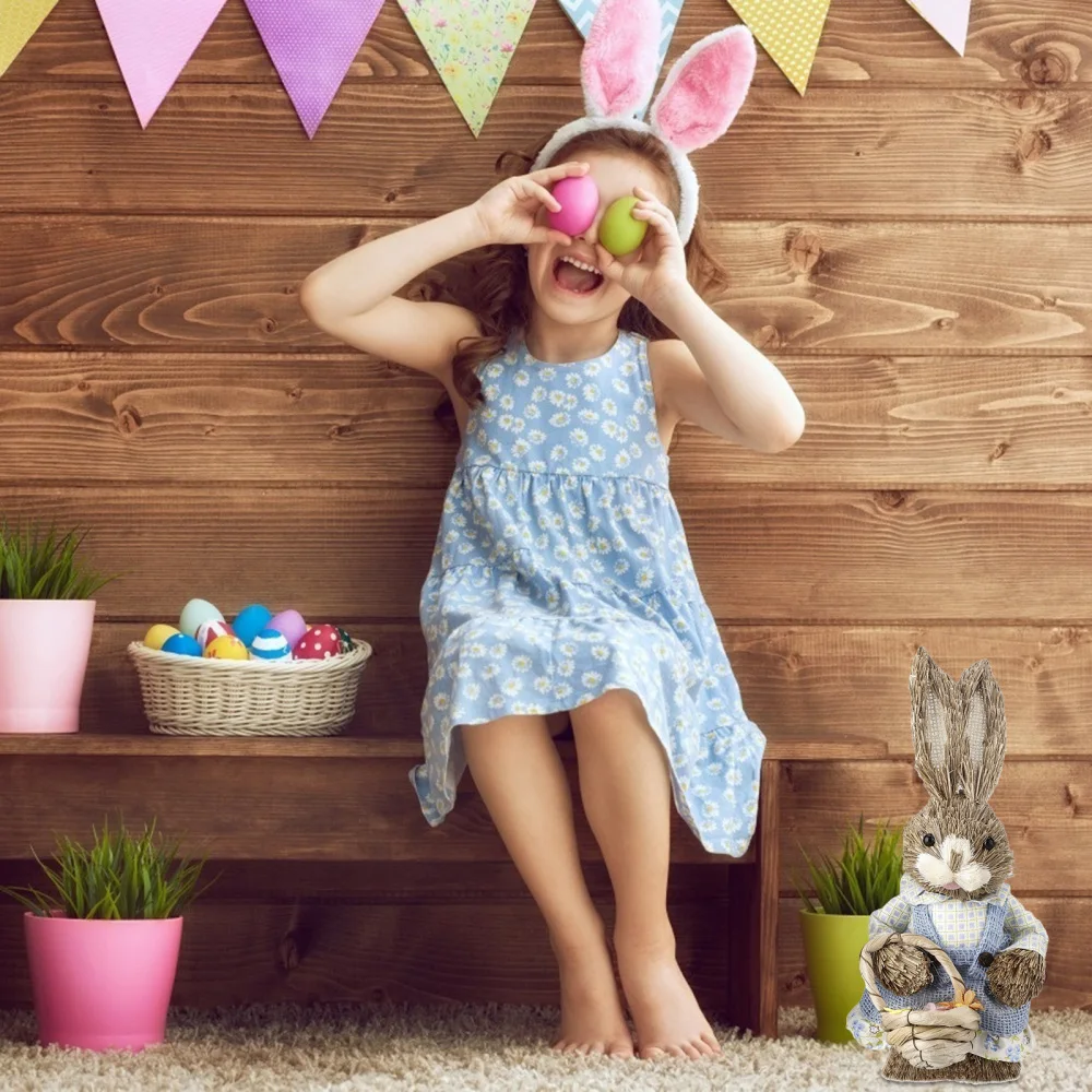 

Easter Gift Cute Photography Props Party Supplies Pu Grass + Foam + Cloth With Basket Crafts 32cm For Home Toys Rabbit Toy