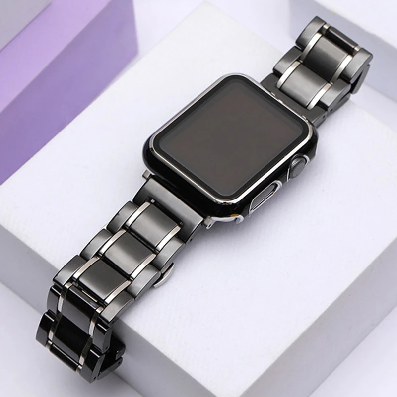 

Case+Ceramics Watchbands For Apple Watch 7 6 Band SE 40mm 44mm 45mm 41mm iWatch 5 4 Strap For Applewatch 3 42mm 38mm Bracelet