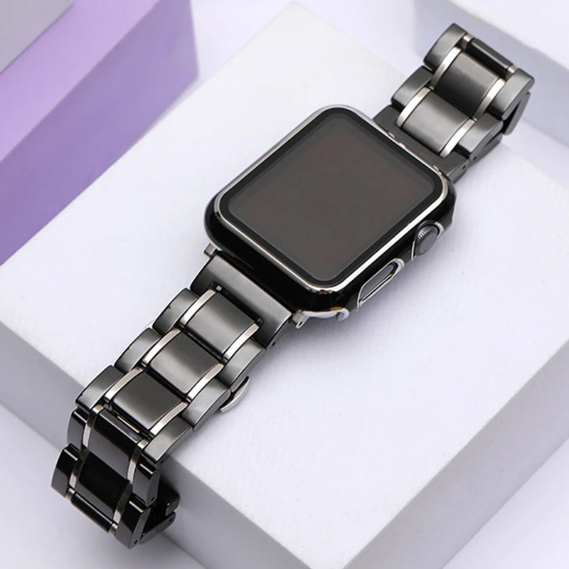 Чехол и керамические ремешки для часов Apple Watch 7 6 Band SE 40 мм 44 45 41 iWatch 5 4 ремешок 3 42 38