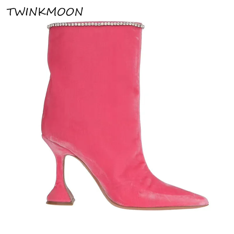 Чашка на высоком каблуке украшенные кристаллами ботильоны для Для женщин Стразы