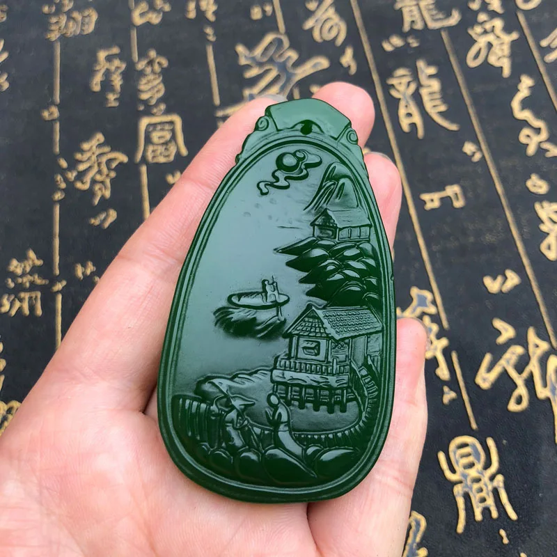 

Natural Green Artistic Conception Pendant Charm Jewellery Women's Hand-Carved Necklace for Women Men Fashion Accessories