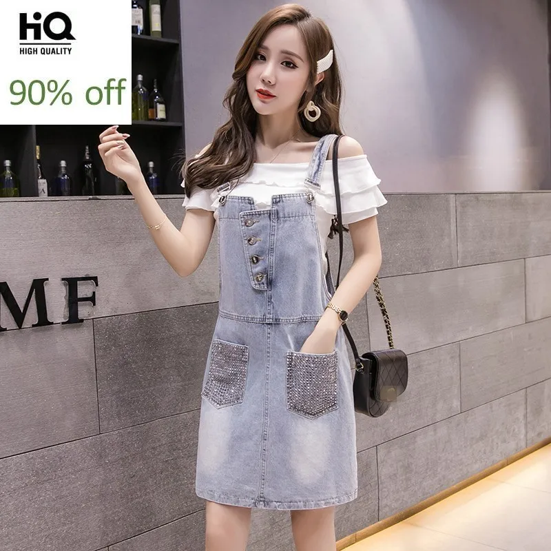 Джинсовое короткое платье на бретелях для женщин лето 2020 модное джинсовое