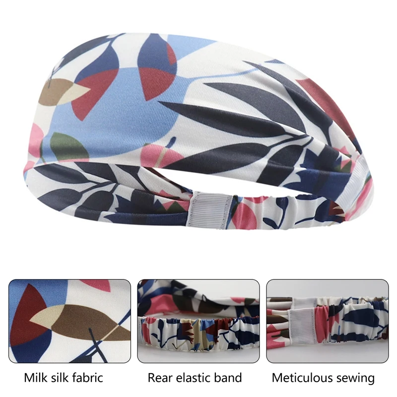 Лента для волос эластичная с цветочным принтом Спортивная широкая Байкерская