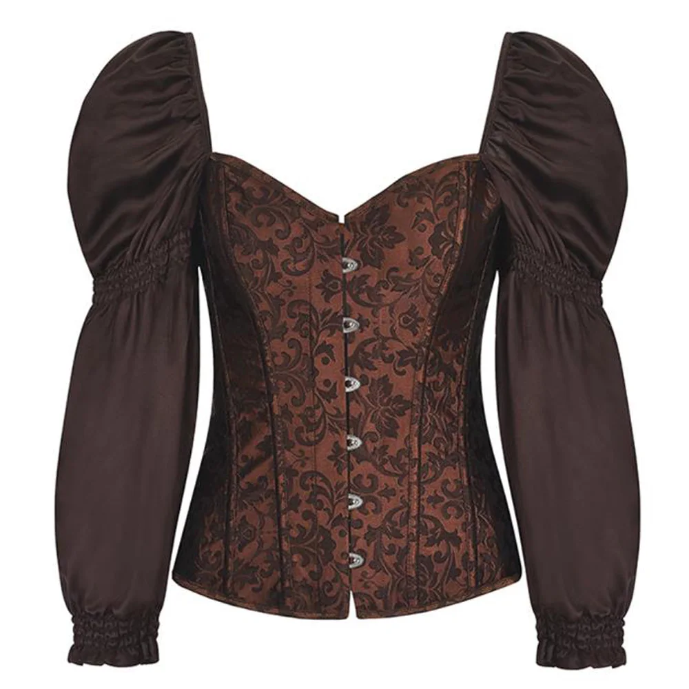 Женский винтажный корсет жаккардовая блузка с рукавами фонариками в