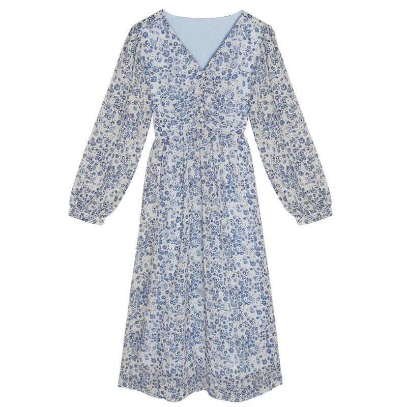 Платье женское шифоновое с V-образным вырезом и цветочным принтом | Женская