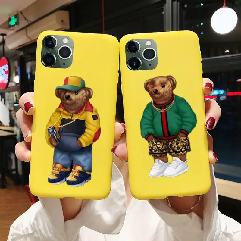 

Cute Fashion Bear Soft Phone Case For Iphone 6 6s 7 8 Plus XR X XS XSmax 11 12 Pro Mini Max Candy Yellow Silicone Cover