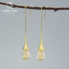 Lotus Fun реальные 925 Серебро Природный кристалл ручной дизайнер ювелирных украшений Нежный Свежий цветок серьги для Для женщин