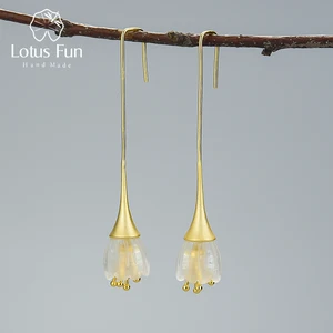 Lotus Fun реальные 925 Серебро Природный кристалл ручной дизайнер ювелирных украшений Нежный Свежий цветок серьги для Для женщин