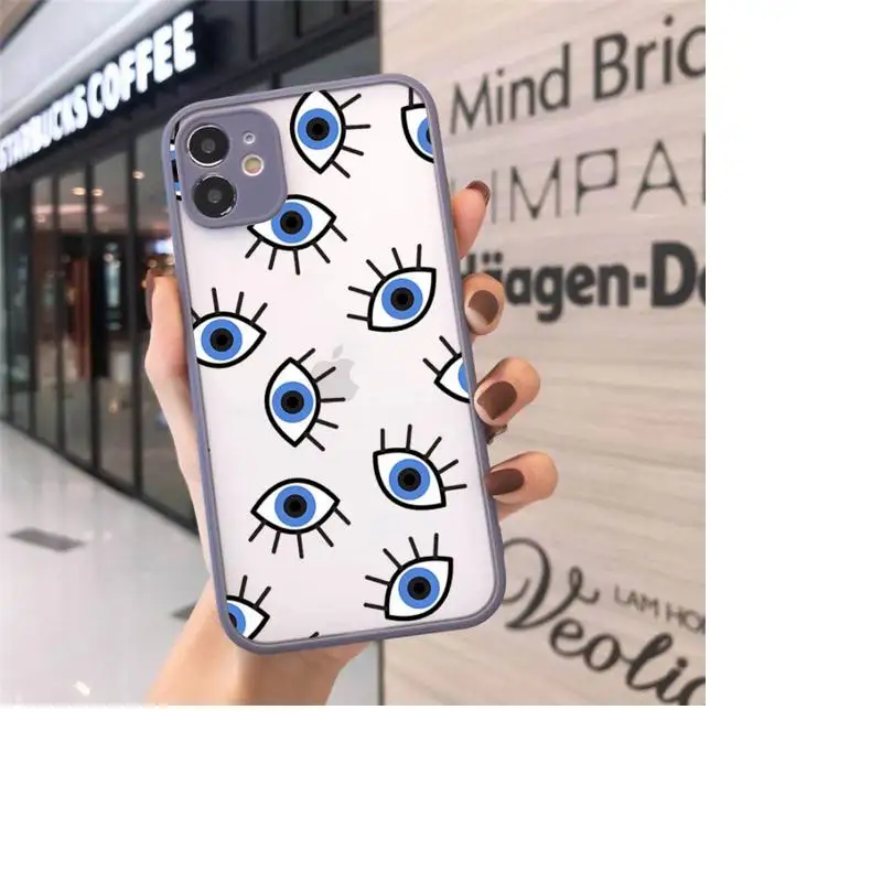 

Turkish lucky Blue Evil Eye Abstract Phone Case For iPhone 12 11 Mini Pro XR XS Max 7 8 Plus X Matte transparent Gray Back Cover