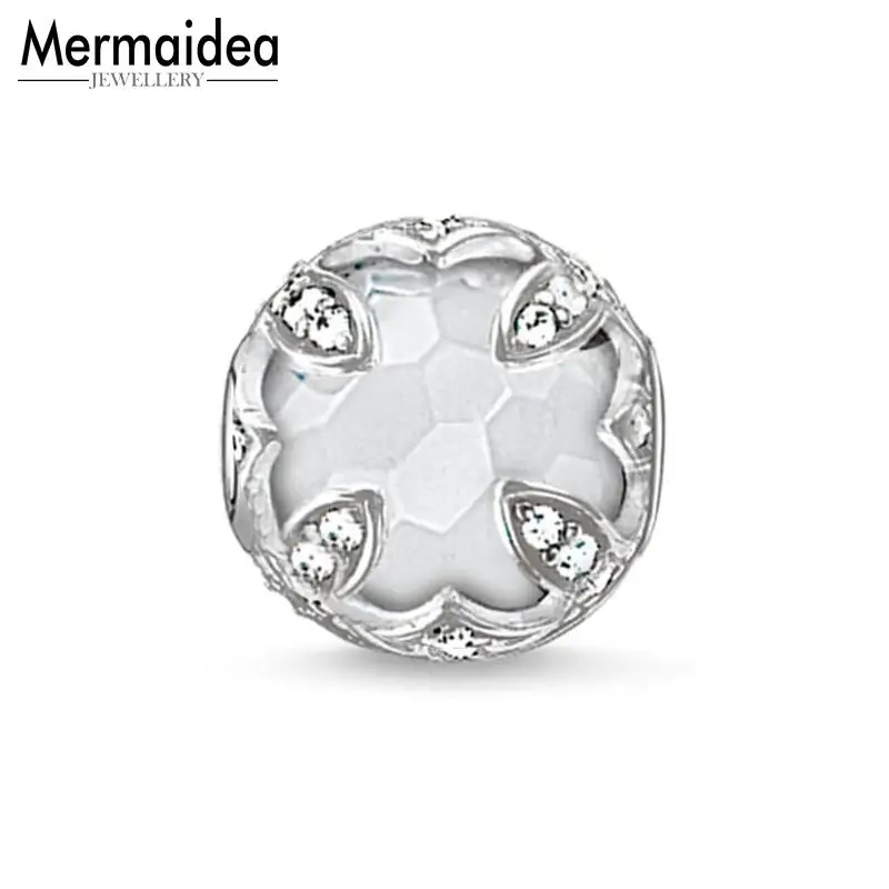 Бусины в виде лотоса белые стразы с серебряным покрытием подходит для браслета