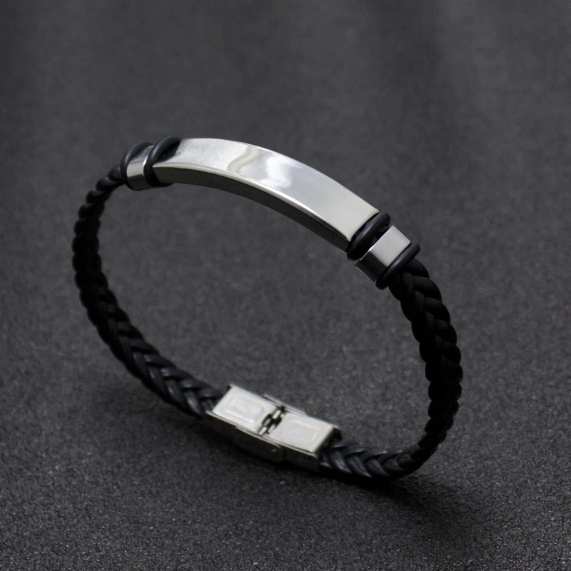 Панк Braclets очарование черный человек браслеты с плетеной кожей из нержавеющей