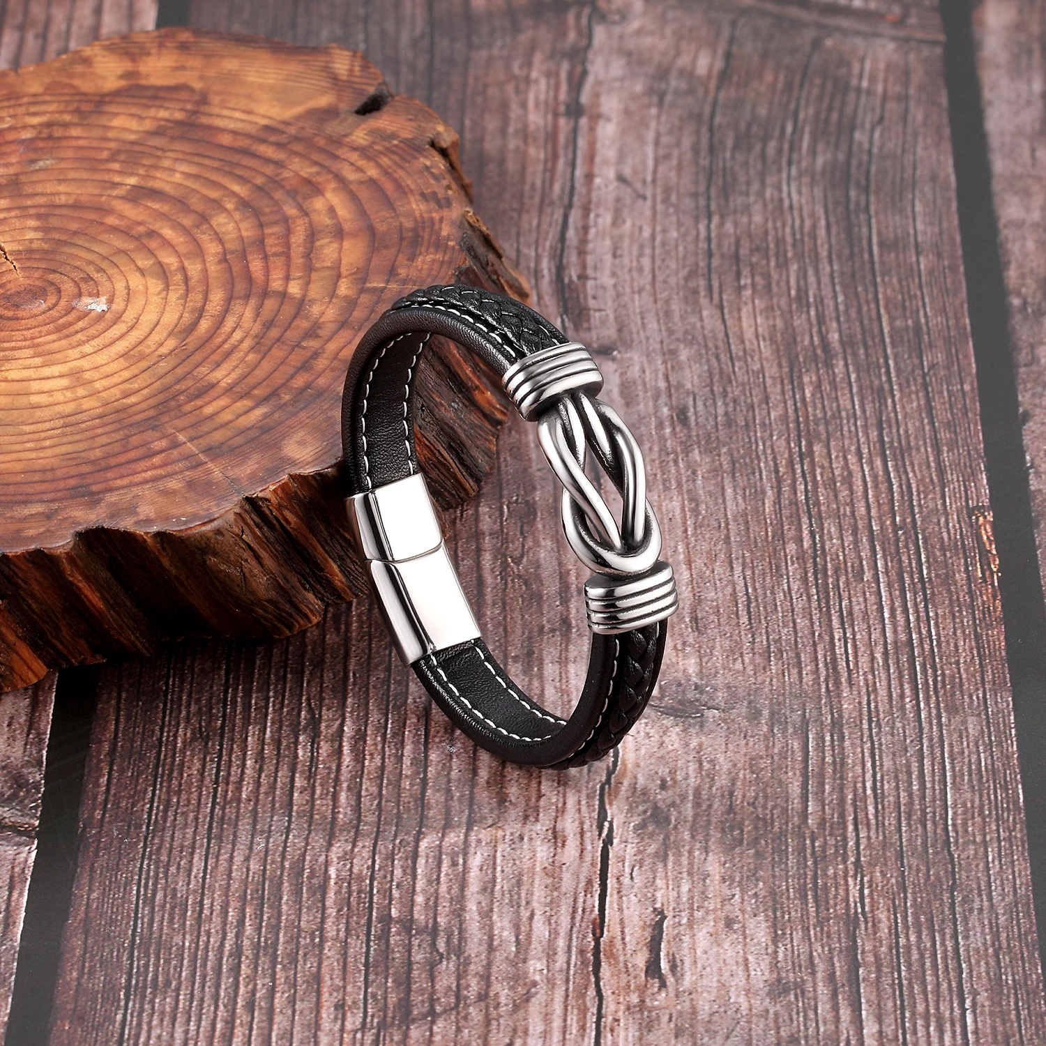 Модные браслеты MOGE из натуральной кожи мужские нержавеющей стали с магнитными