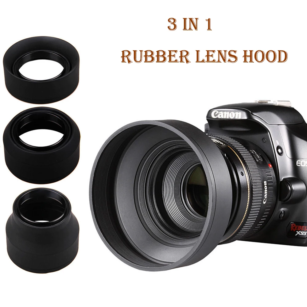 

3 in 1 Stage 3-Stage Rubber Collapsible Lens Hood 49 52 55 58 62 67 72 77 82mm for Canon Nikon Sony Pentax Olympus DSLR Camera