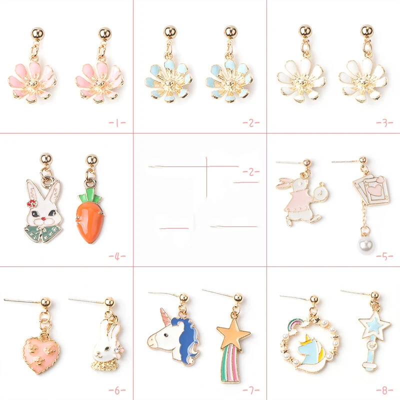 Милые Мультяшные Сережки для женщин асимметричные часы с кроликом кошкой птицей