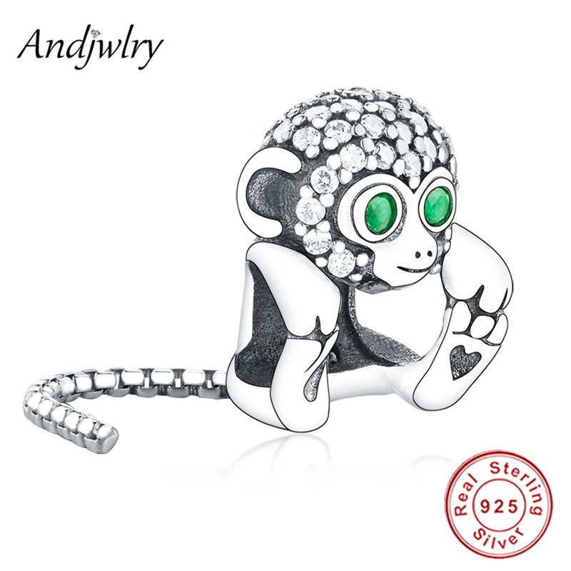 

Fit Original Pandora Charms Bracelet 925 Sterling Silver Pave Monkey Charm Beads for DIY Jewelry Women Berloque 925 Silver