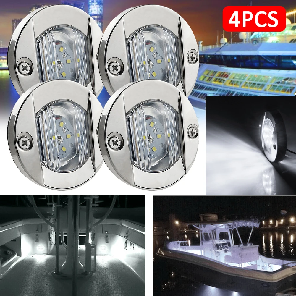 

4PCS DC 12V Marine Boat Transom LED Stern Light Round Stainless Steel Cold White LED Tail Lamp Yacht Accessories Warm White/Blue