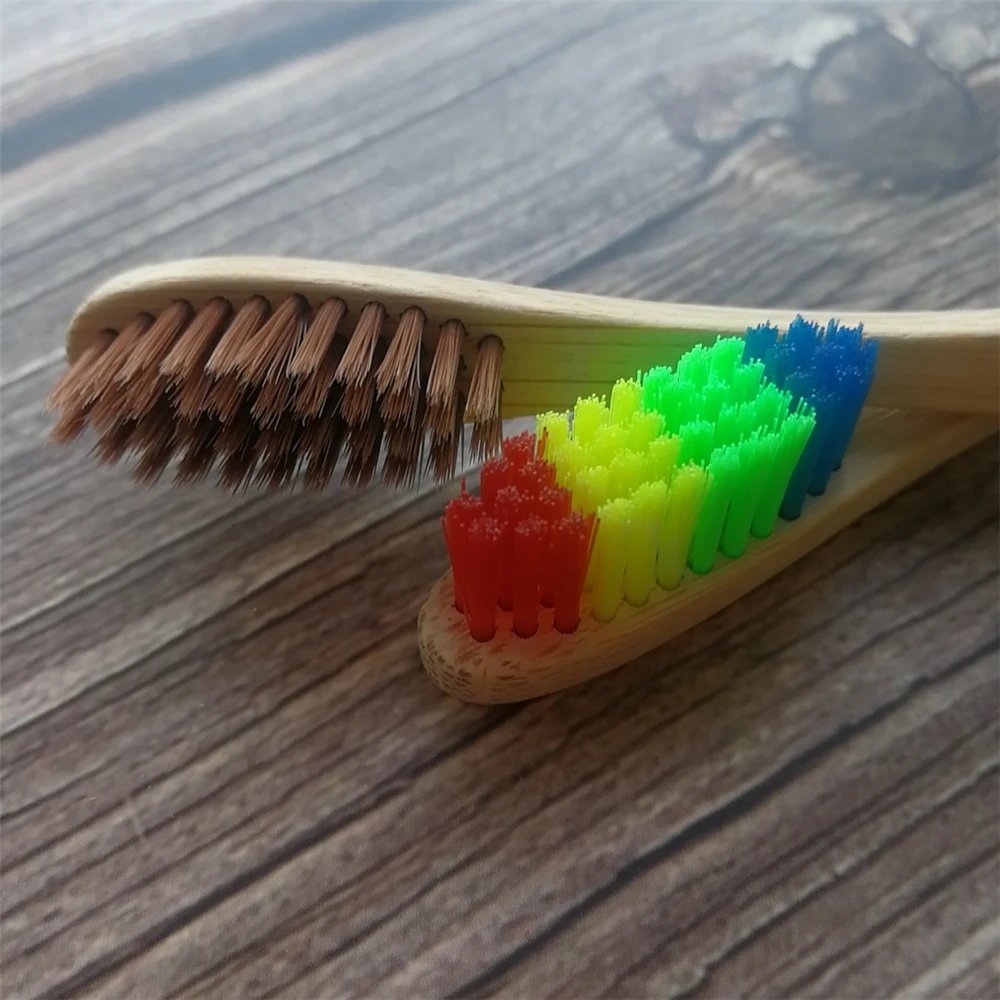 Зубная щетка с ручкой из натурального бамбука 1/2/5 шт радужная цветная