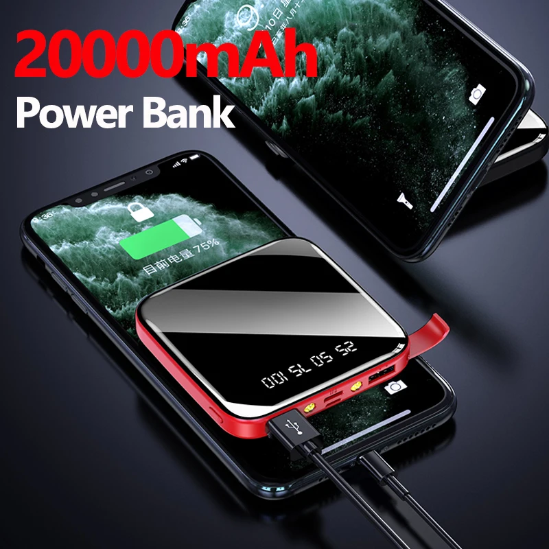 Компактный внешний аккумулятор 20000 мАч быстрое зарядное устройство 2 USB Type C