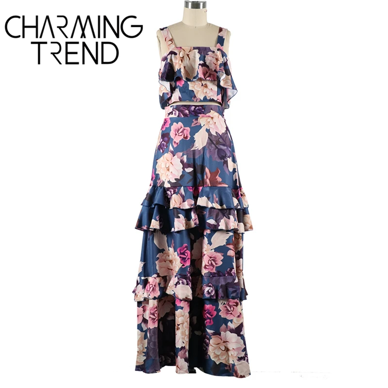 Летний праздничный Модный женский костюм на бретельках с открытым плечом платье