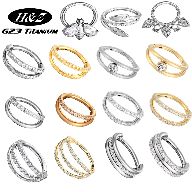 

G23 Titanium Piercing Nose Ring Daith Earrings Zircon Septum Clicker Conch Hinged Segment Helix Tragus Cartilage Body Jewelry