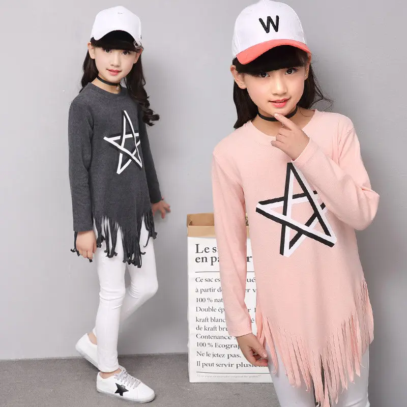 Модная толстовка с кисточками для девочек хлопковая футболка длинными рукавами