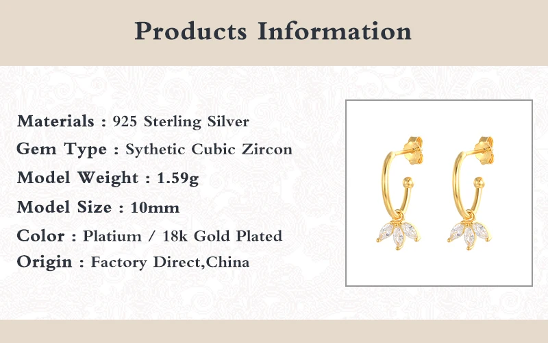 

BOAKO Pendientes Plata 925 Crystal Petals Earrings For Women Earrings Dangle Cartilage Jewelry Ear Piercing Fashion #2.2