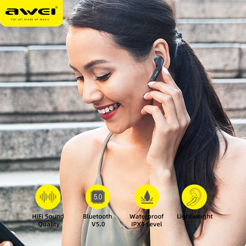 Наушники вкладыши AWEI T10C наушники TWS Bluetooth 5 0 интеллигентая (ый) сенсорный