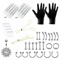 41pcs body piercing kit 14g 16g needle professional body jewelry stainless steel ear nose navel lip tongue piercing set