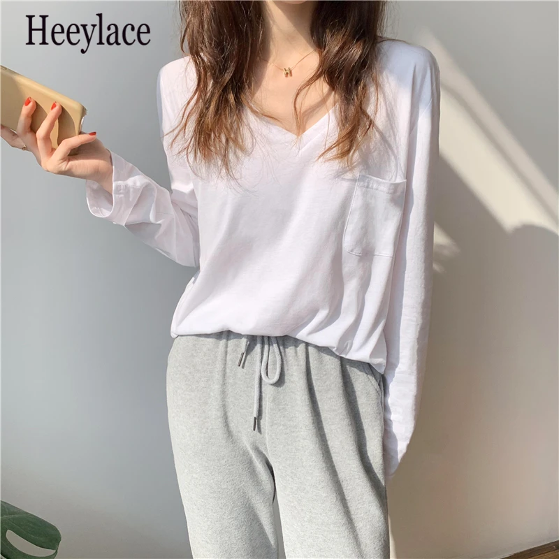 

Новинка 2021, женские весенне-Осенние футболки, базовые Модные Винтажные Топы большого размера с карманами в Корейском стиле