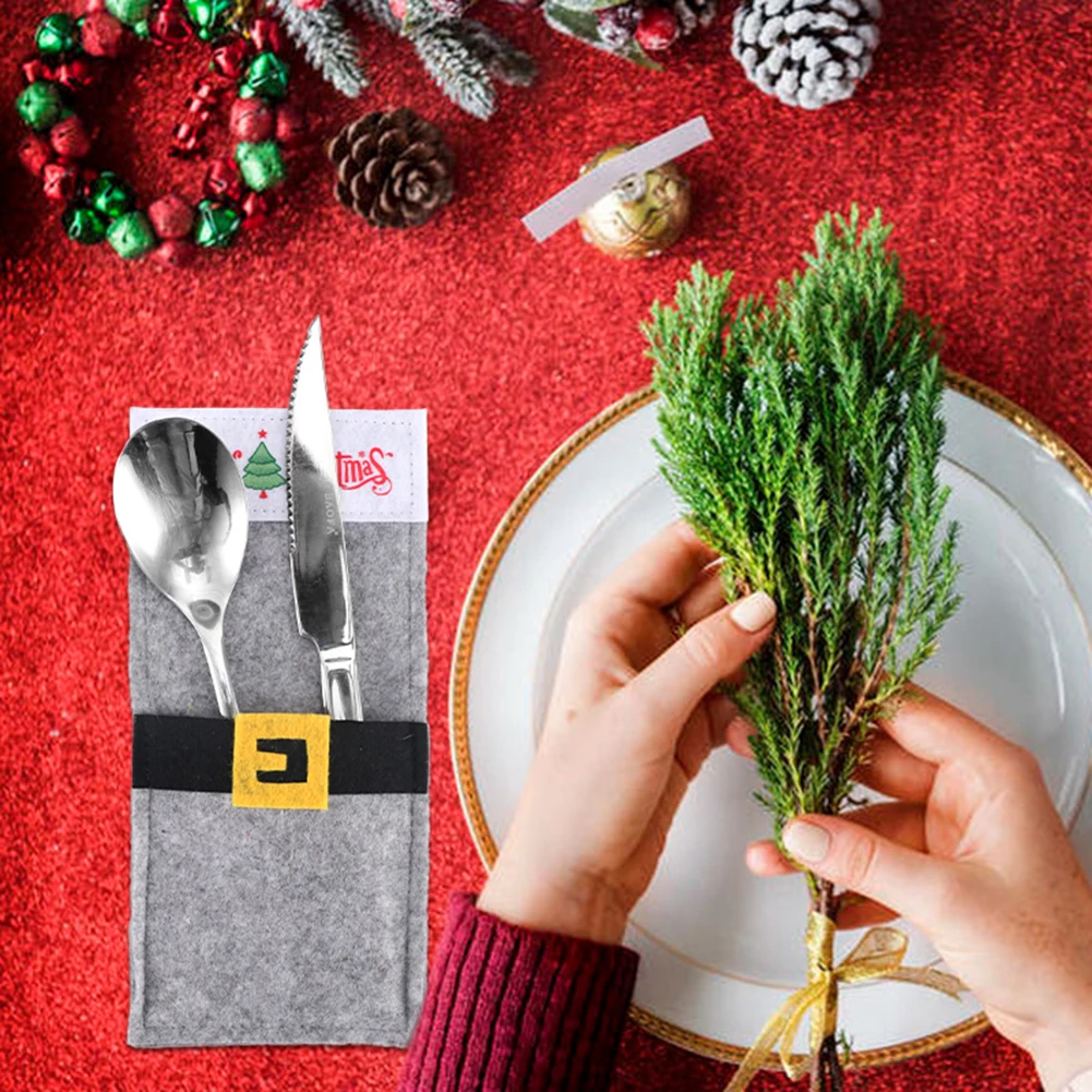 Новогодняя карманная вилка нож столовые приборы держатель сумка для дома