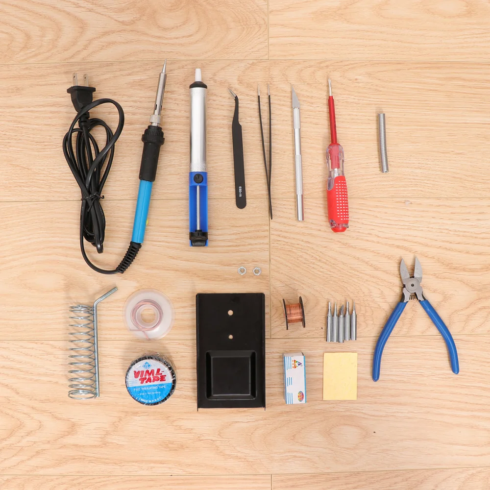

Electric Soldering Iron Kit Screwdriver Tweezers Tin Wire Desoldering Pump Welding Repair Tools with US Plug