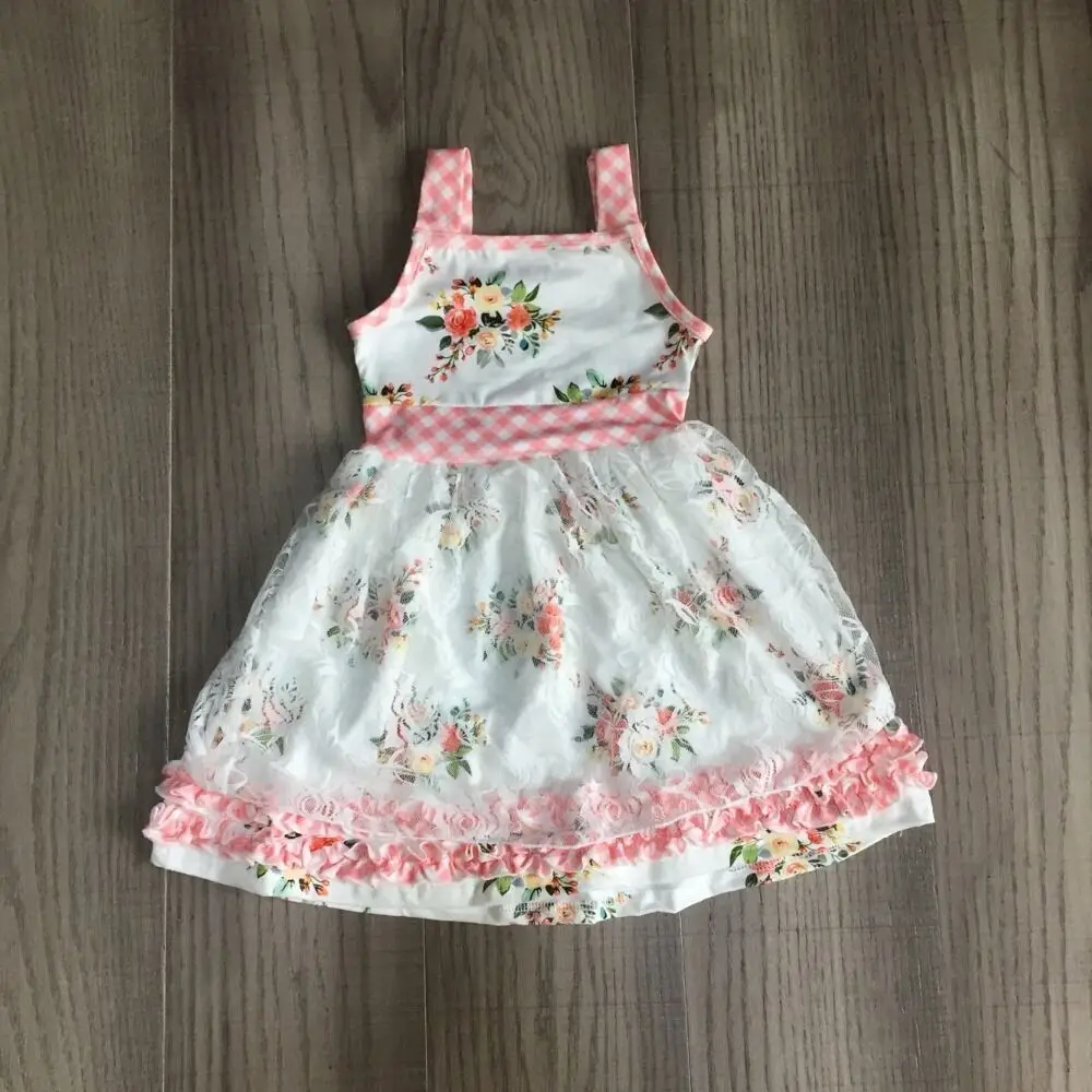 Летнее белое розовое платье для маленьких девочек Цветочное кружевное | Детская
