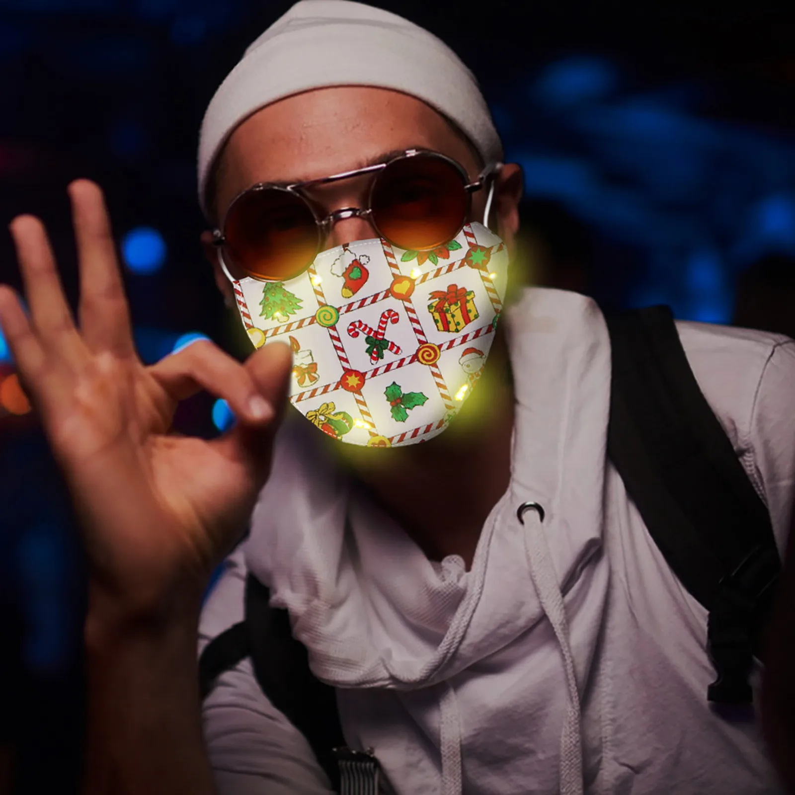 

Christmas Lights Glowing Face Mask For Women Men Reusable Light Up Christmas Led Luminous Masks Halloween Cosplay Cubrebocas