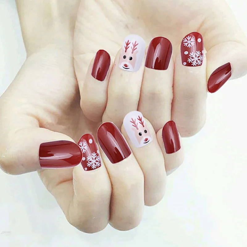 Элегантная Рождественская вечеринка дизайн ногтей Мультфильм рождественские