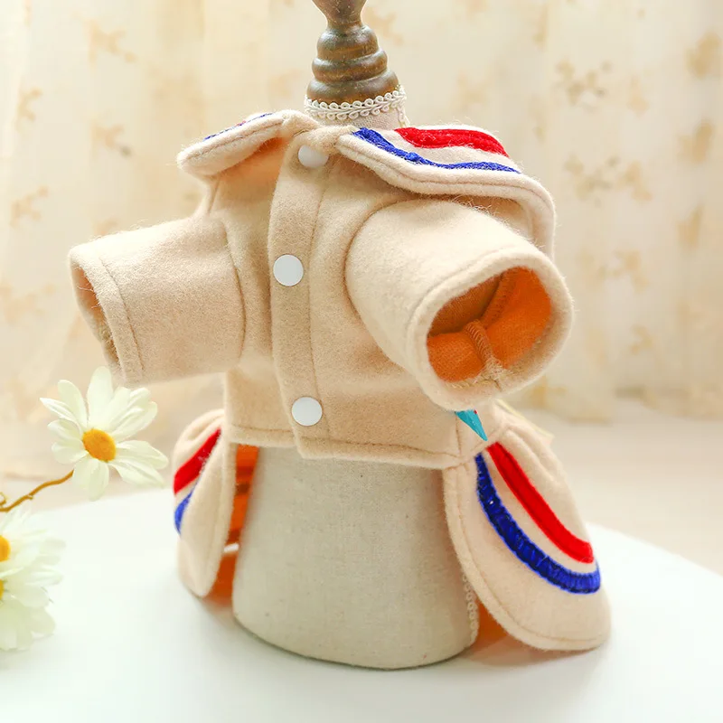 

Pet dogs lovely cute polyester brown cat clothes cats costume teddy dog college style Japanese bow striped student woolen skirt