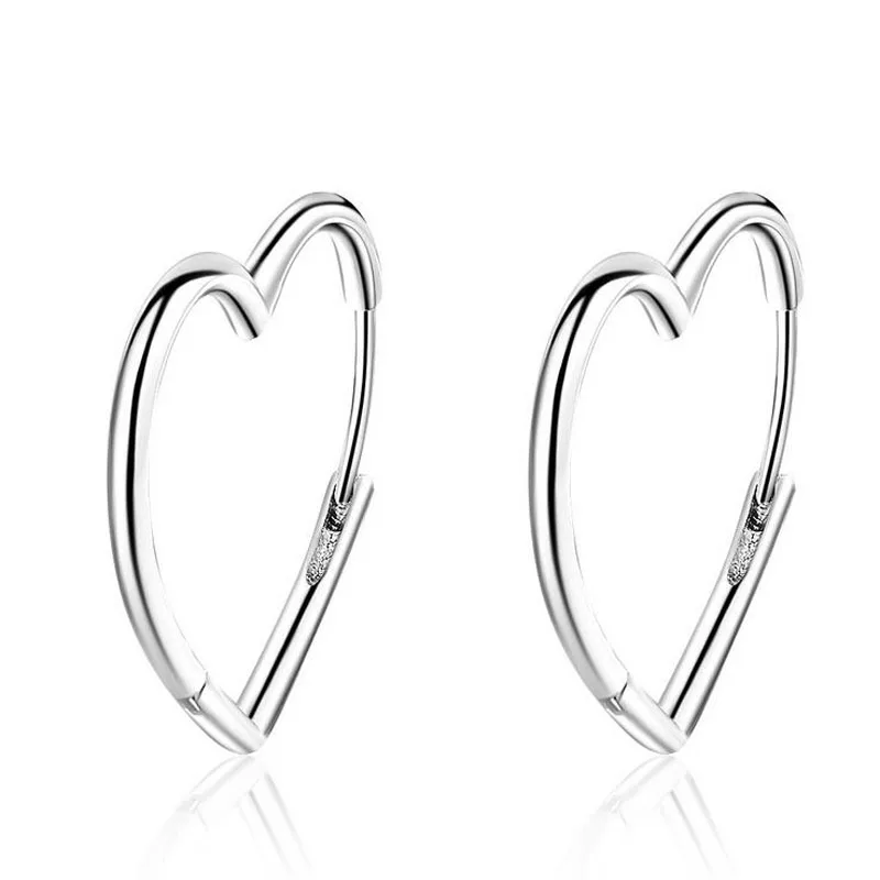 

Trendy Women 925 Silver Smooth Lovely Heart Shape Hoop Earring For Girls Beautiful Huggie Cuff Earrings Female Korea Jewelry