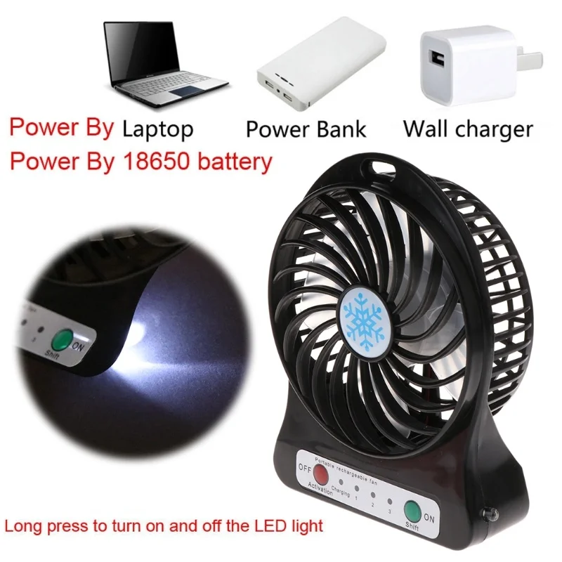 

Portable Outdoor LED Light Fan Air Cooler Mini Desk USB Fan With 18650 Battery