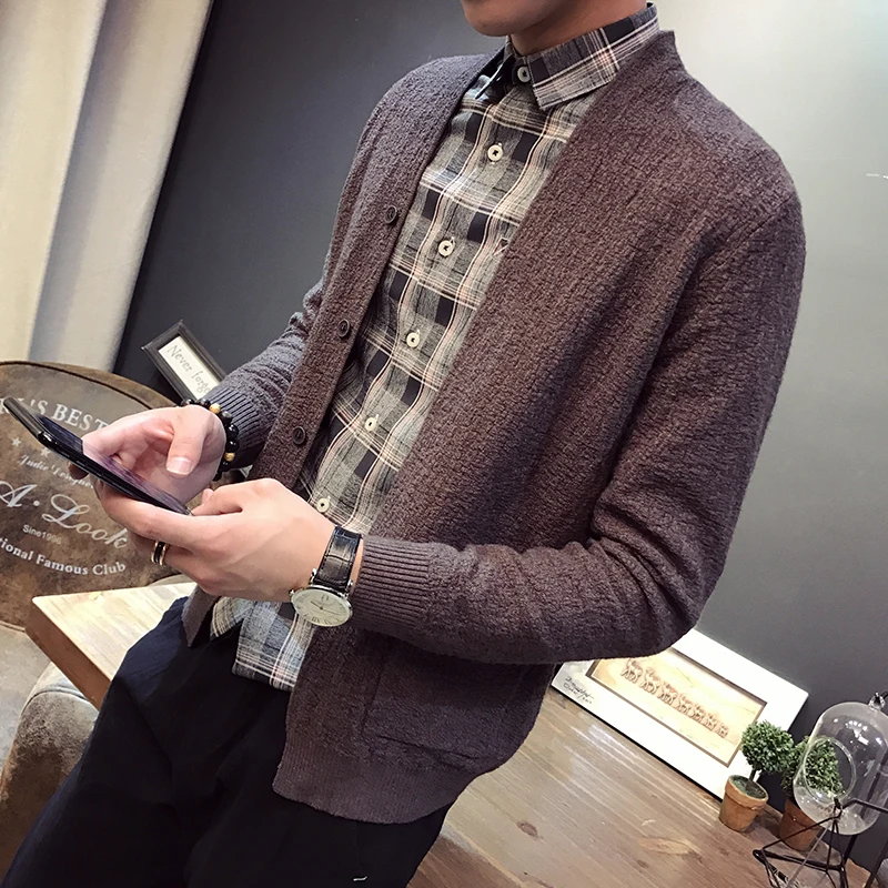 Осень 2020 свитер Мужская одежда весенний тонкий кардиган приталенный вязаный
