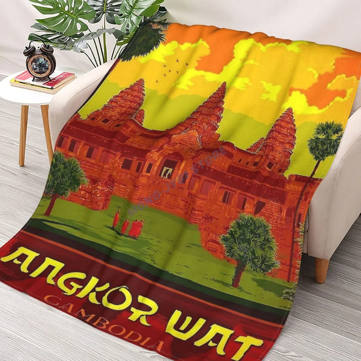

ANGKOR WAT Vintage Cambodia Temple Print Throw Blanket Sherpa Blanket cover Bedding soft Blankets