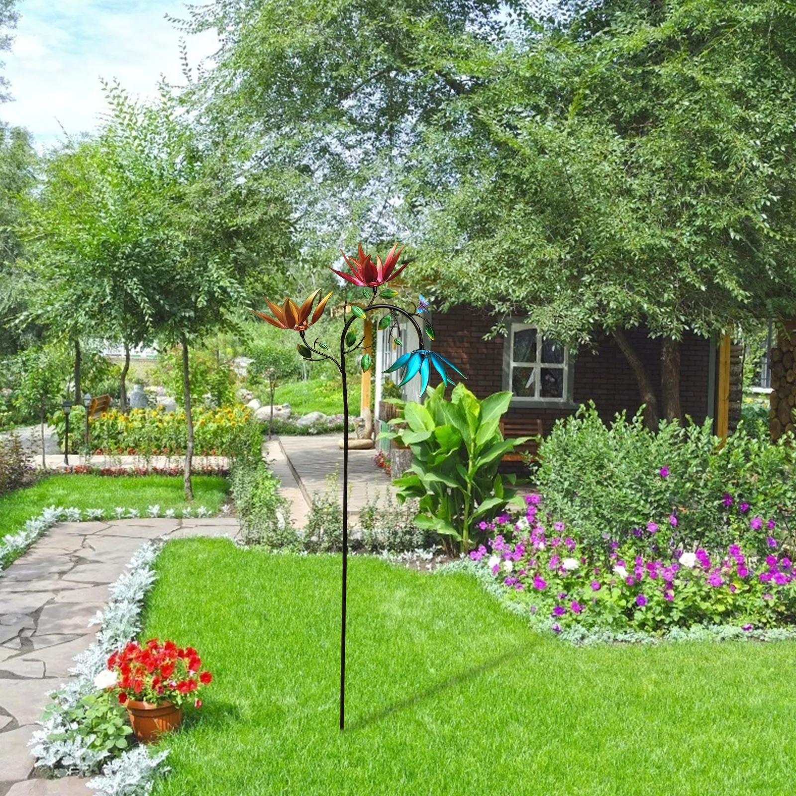 

Large Spinner Windmill For Yard With Three Spin Flowers And Butterflies Windmill Rotating Garden Lawn Party Decor Garden