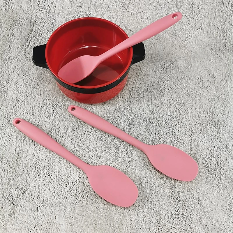 

Hot Sale non-stick easy to clean durable Silicone Cooking Soup Spoon Mini Pink Color Baking Spoon Suitable for infants