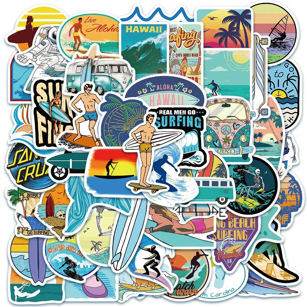 

10/30/50PCS Outdoor Surfing Stickers Summer Sports Tropical Beach Surfing Waterproof To DIY Surfboard Car Skateboard Sticker