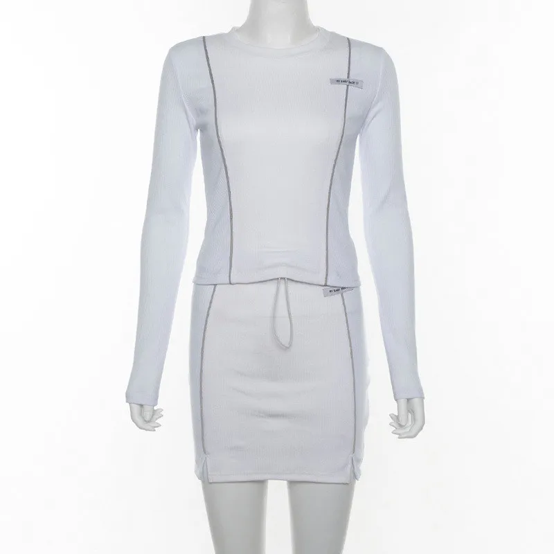 Женская Осенняя модная футболка с длинным рукавом укороченный топ юбка-карандаш