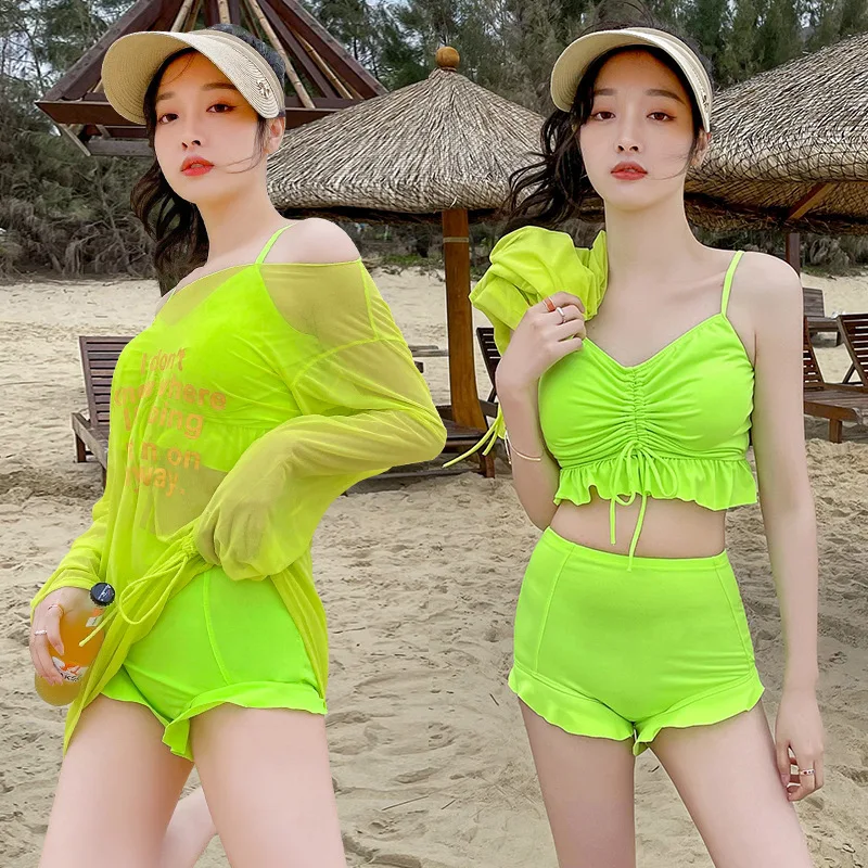 

Новинка 2021, корейский женский купальник, пикантное бикини на завязках с рюшами, купальник из двух частей, бикини с пуш-ап