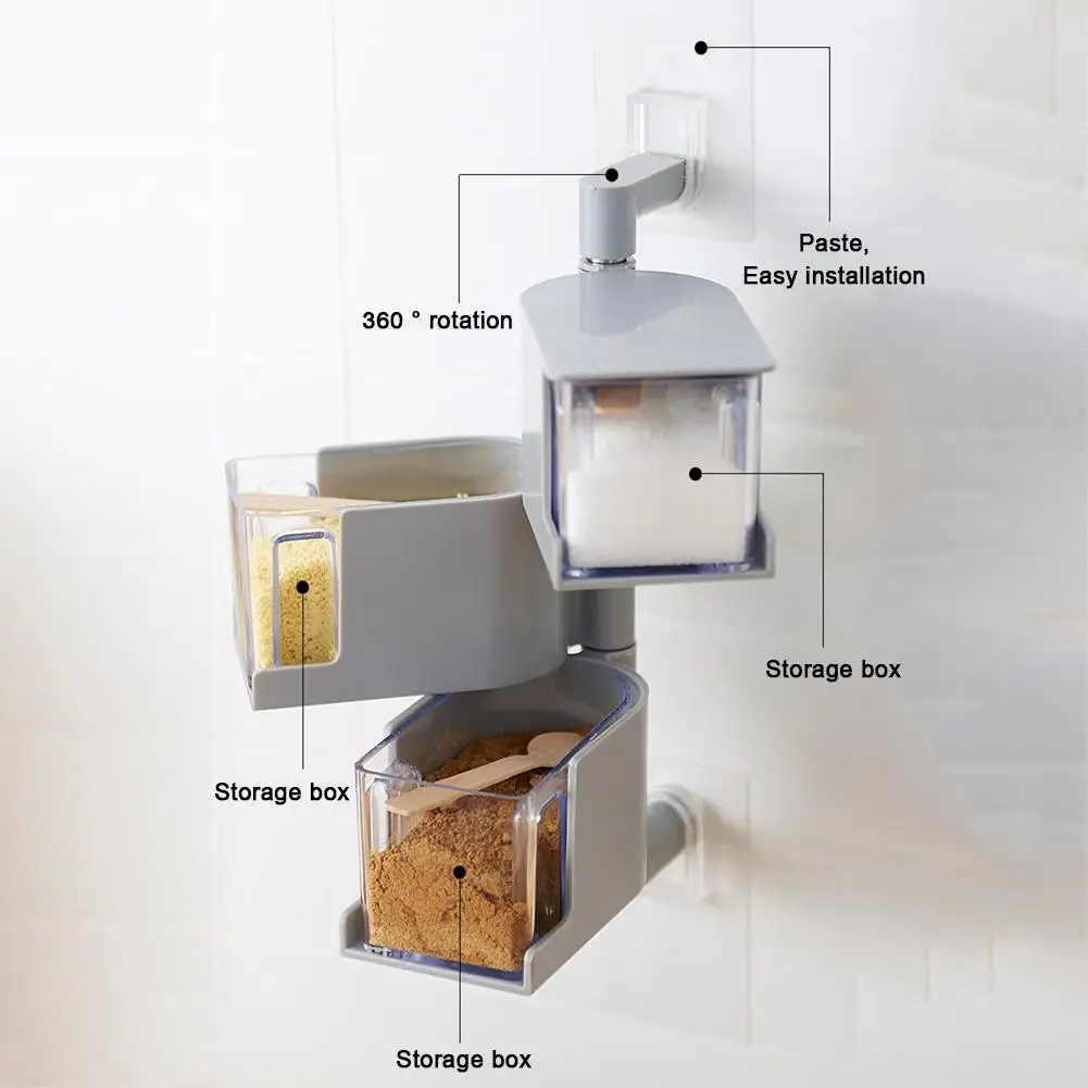 Бесследная настенная коробка для хранения многослойная вращающаяся приправа