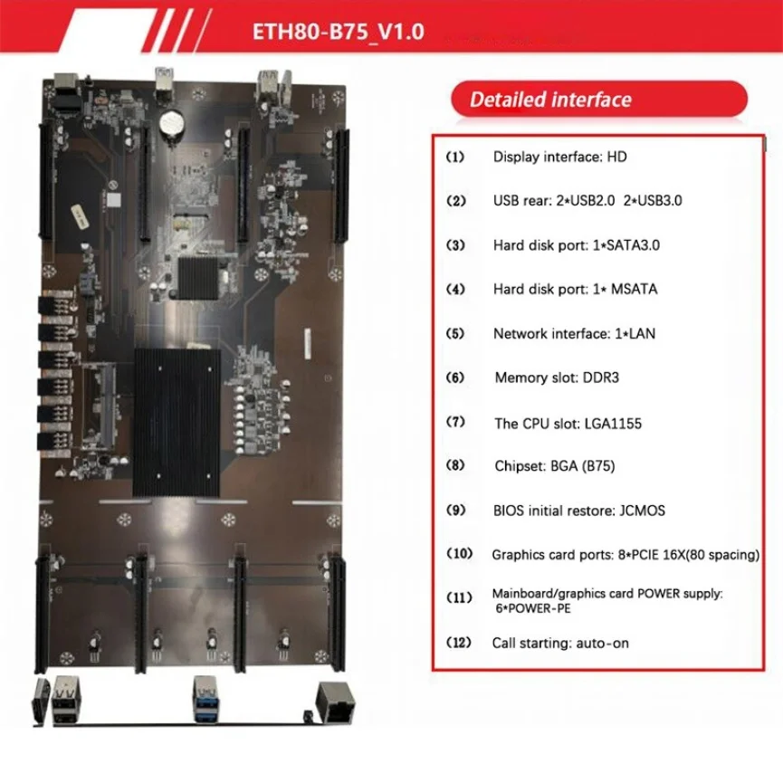 Новейшая материнская плата LGA 1155 ETH80 B75 для майнинга с процессором G1620 IDC 4U шасси BTC