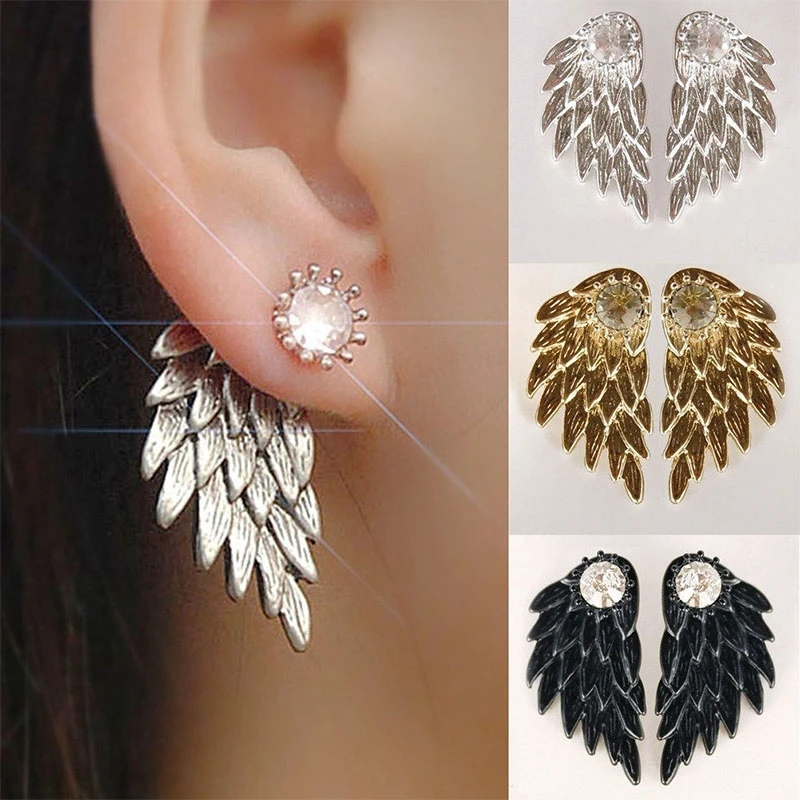 

Gothic Women's Cool Jewelry Angel Wings Rhinestone Alloy Drop Stud Earrings